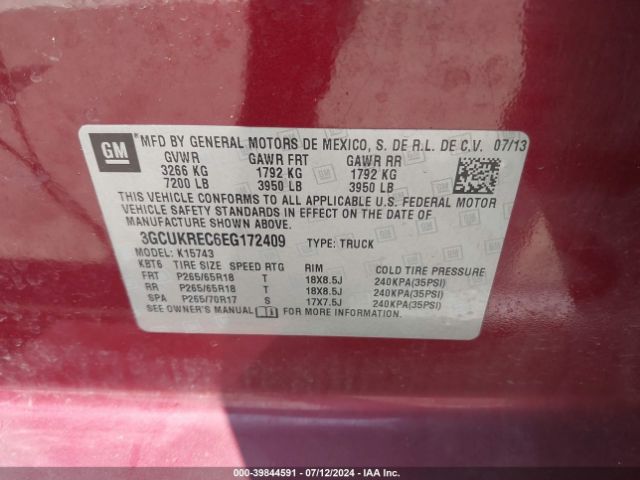 3GCUKREC6EG172409 Chevrolet Silverado 1500 1lt
