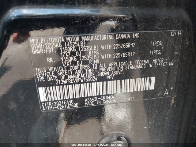 Toyota Rav4 Xle 2015 2T3WFREV0FW155024 Image 9