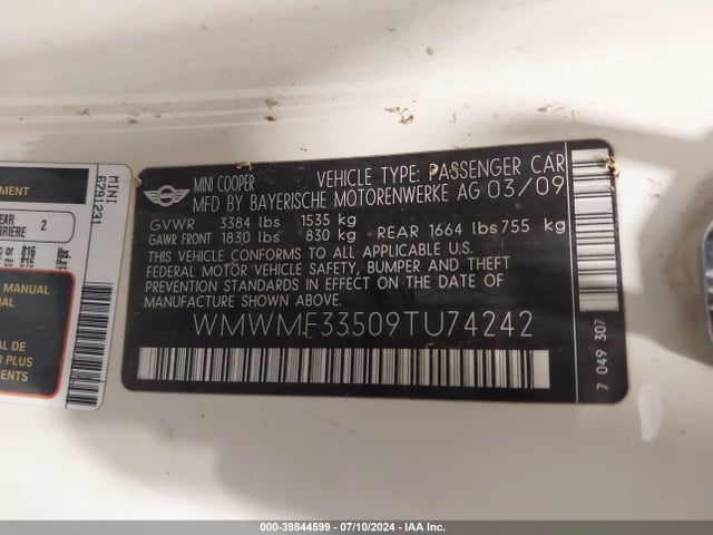 2009 MINI COOPER WMWMF33509TU74242 Photo 8