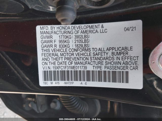 19XFC1F31ME011739 Honda CIVIC EX