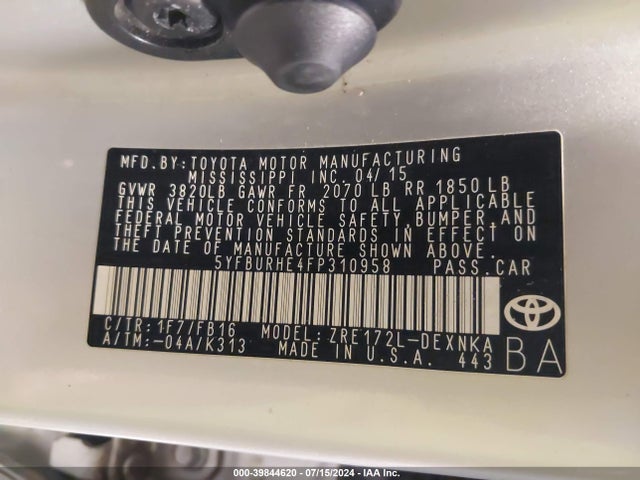 Toyota COROLLA LE 2015 5YFBURHE4FP310958 Image 9
