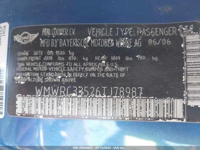 2006 MINI COOPER WMWRC33526TJ78987 Photo 8