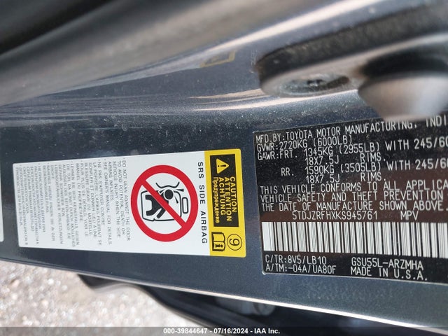 Toyota Highlander Xle 2019 5TDJZRFHXKS945761 Image 9