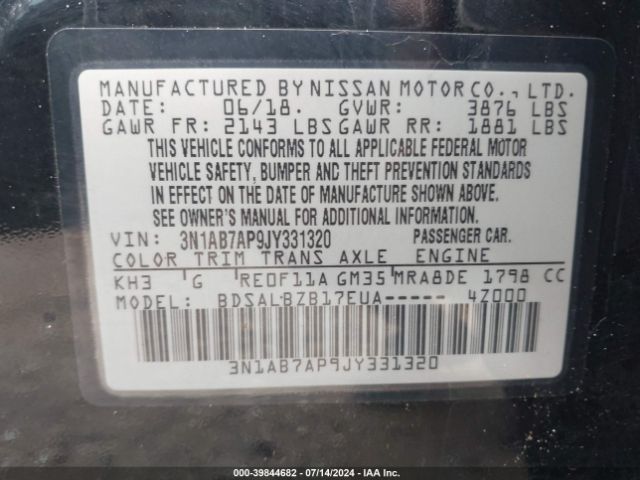 3N1AB7AP9JY331320 Nissan SENTRA S