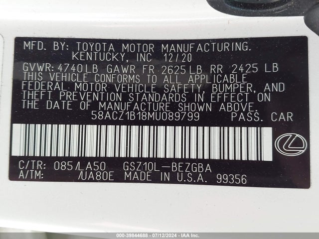 58ACZ1B18MU089799 Lexus ES 350
