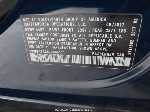 1VWBA7A30JC005171 Volkswagen Passat 2.0t Se