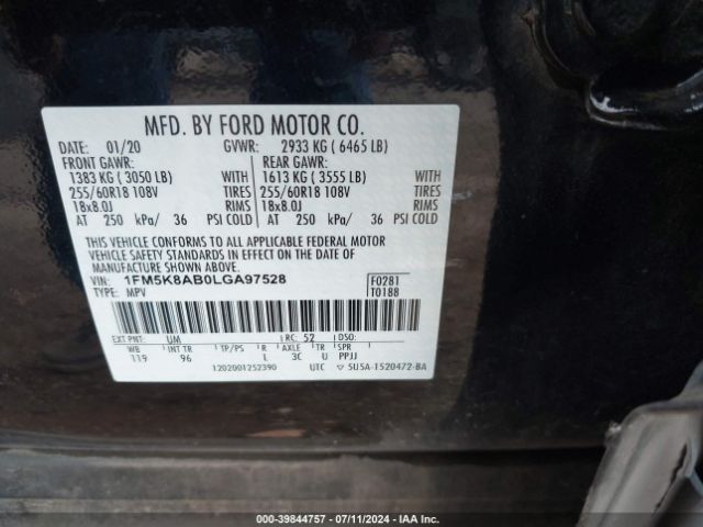 1FM5K8AB0LGA97528 Ford Police Interceptor Utility