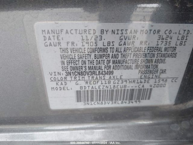 3N1CN8DV3RL843499 Nissan Versa 1.6 S