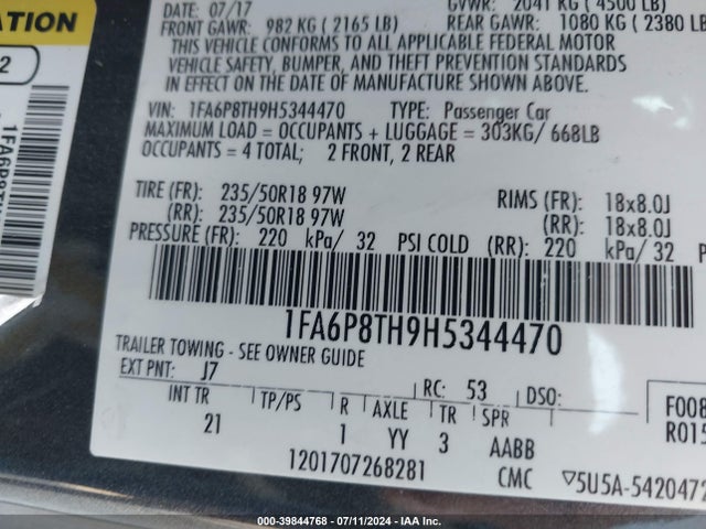 Ford Mustang Ecoboost 2017 1FA6P8TH9H5344470 Image 9