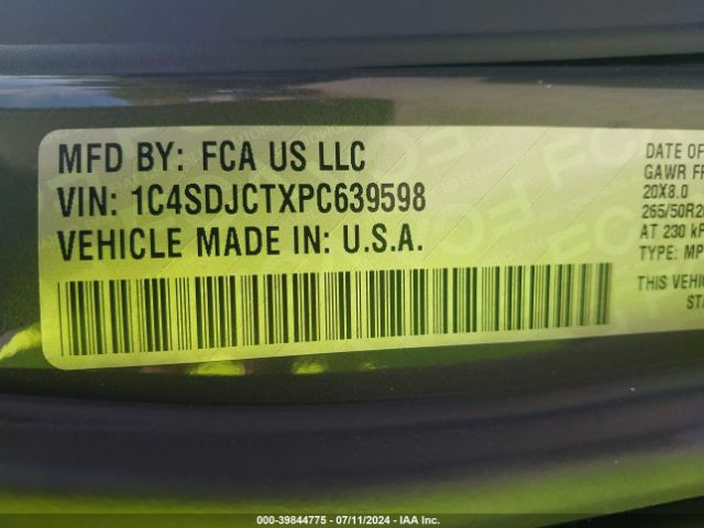 1C4SDJCTXPC639598 Dodge Durango R/t Plus Awd