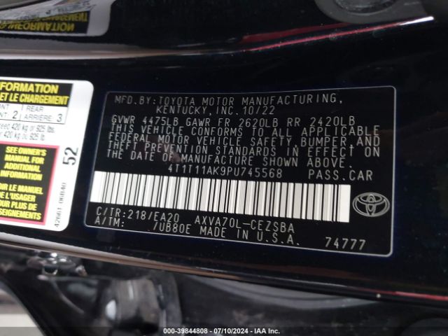 4T1T11AK9PU745568 Toyota CAMRY SE