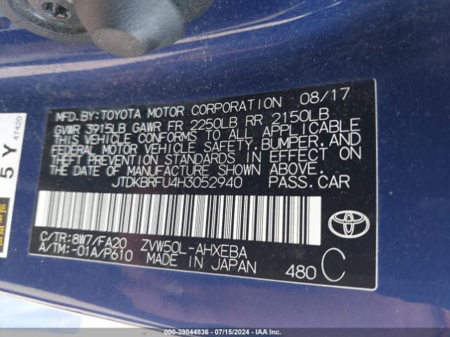 JTDKBRFU4H3052940 Toyota Prius Two