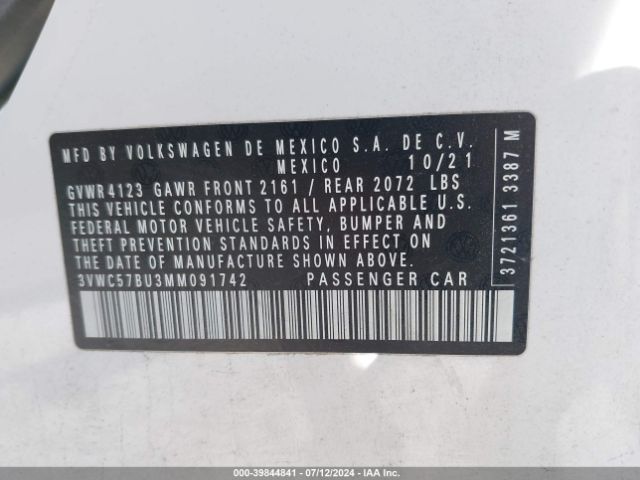 3VWC57BU3MM091742 Volkswagen Jetta 1.4t R-line/1.4t S/1.4t Se