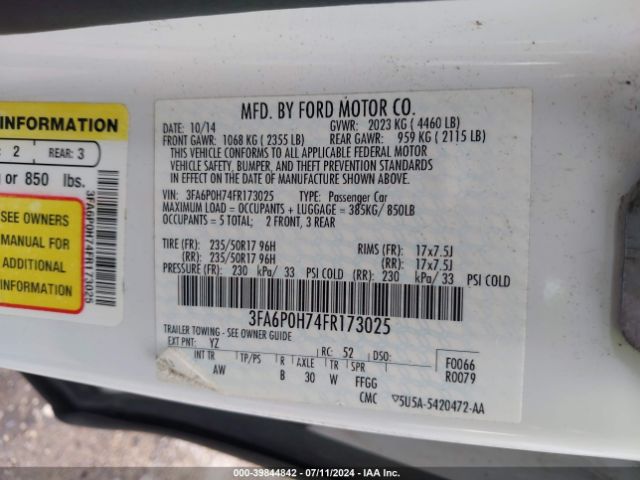 3FA6P0H74FR173025 Ford FUSION SE