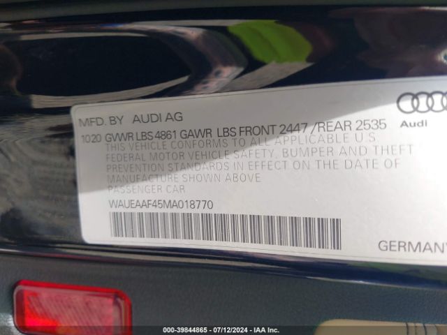 WAUEAAF45MA018770 Audi A4 Premium Plus 45 Tfsi S Line Quattro S Tronic