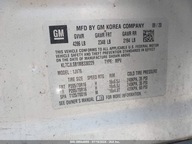Chevrolet Trax Fwd Lt 2021 KL7CJLSB1MB330229 Image 9