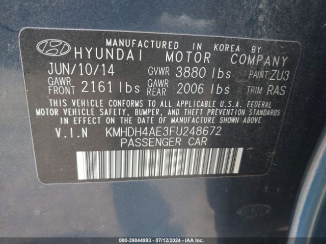 KMHDH4AE3FU248672 Hyundai ELANTRA SE