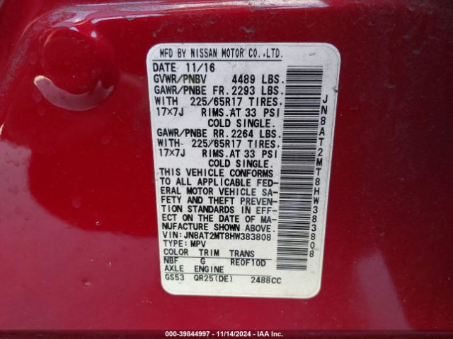 JN8AT2MT8HW383808 Nissan ROGUE S