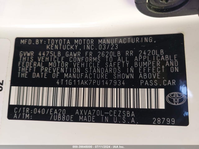 Toyota CAMRY SE 2023 4T1G11AK7PU147934 Image 9