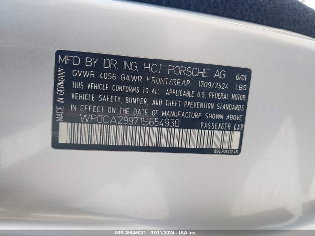 2001 PORSCHE 911 WP0CA29971S654930 Photo 8