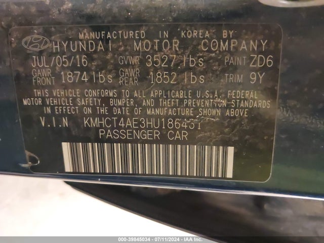 Hyundai ACCENT SE 2017 KMHCT4AE3HU186431 Image 9