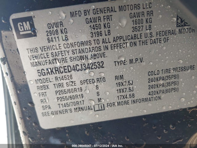 Продаж на аукціоні авто 2012 Buick Enclave Leather, vin: 5GAKRCED4CJ342532, номер лоту: 39845047