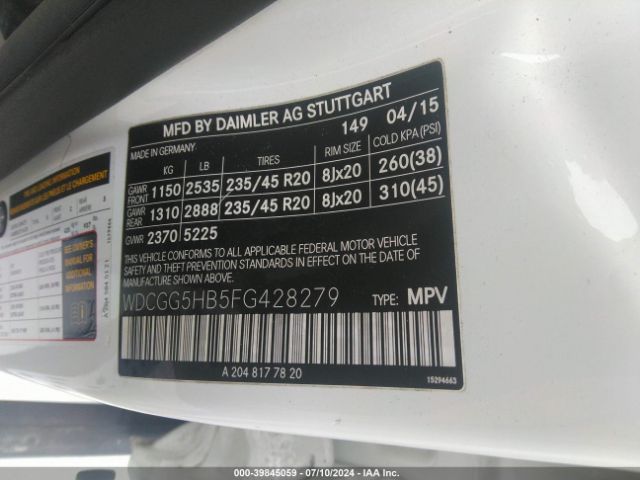 WDCGG5HB5FG428279 Mercedes-Benz GLK 350