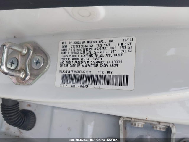 Honda Crosstour Ex-l 2015 5J6TF3H56FL001099 Image 9