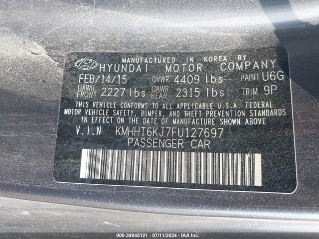 Hyundai Genesis 3.8 Base 2015 KMHHT6KJ7FU127697 Image 9