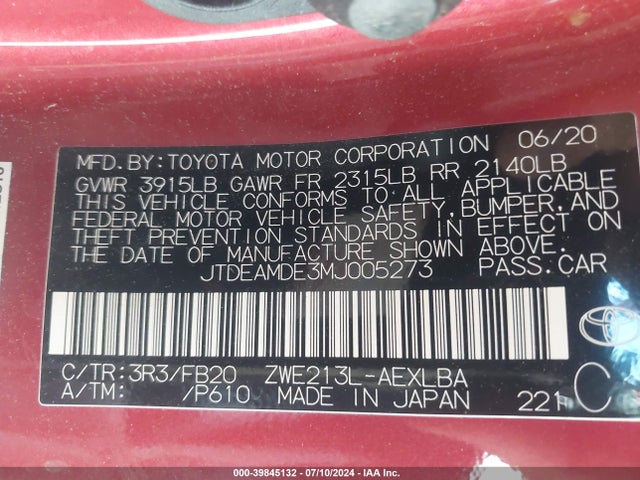 Toyota Corolla Hybrid Le 2021 JTDEAMDE3MJ005273 Image 9