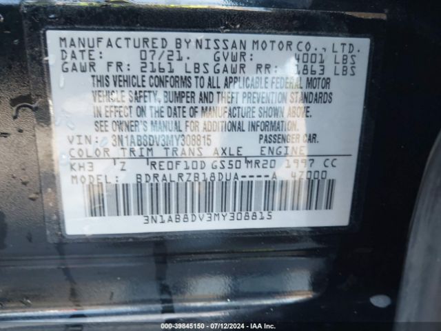 3N1AB8DV3MY308815 Nissan Sentra Sr Xtronic Cvt