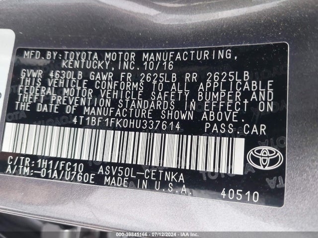 Toyota CAMRY LE 2017 4T1BF1FK0HU337614 Image 9