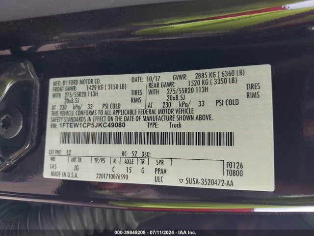 Ford F-150 Xl 2018 1FTEW1CP5JKC49080 Image 9