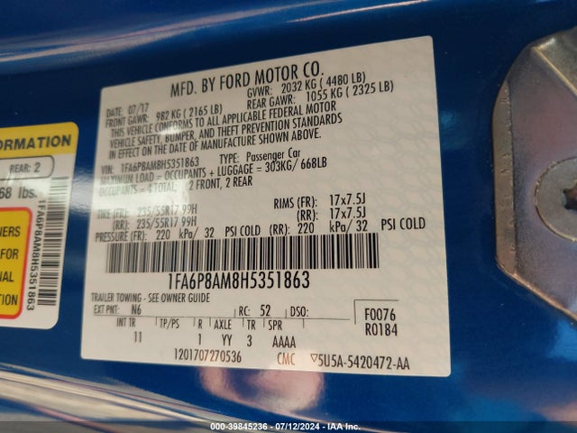 Ford Mustang V6 2017 1FA6P8AM8H5351863 Image 9