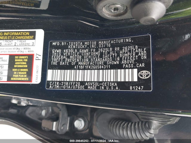 Toyota CAMRY SE 2016 4T1BF1FK2GU584311 Image 9