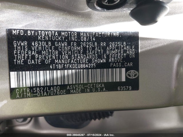 Toyota CAMRY XLE 2014 4T1BF1FK0EU864225 Image 9