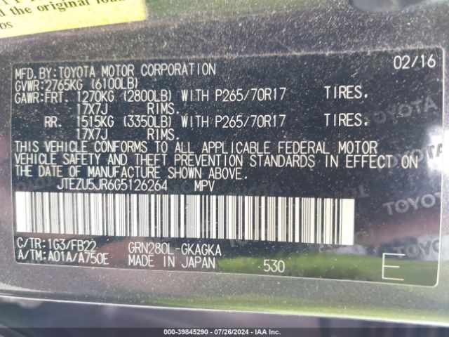JTEZU5JR6G5126264 Toyota 4RUNNER SR5