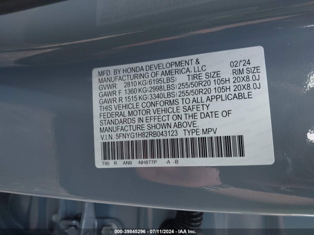 Honda Pilot Awd Elite 2024 5FNYG1H82RB043123 Image 9