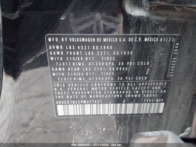 3VVCX7B22PM377521 Volkswagen Taos 1.5t S