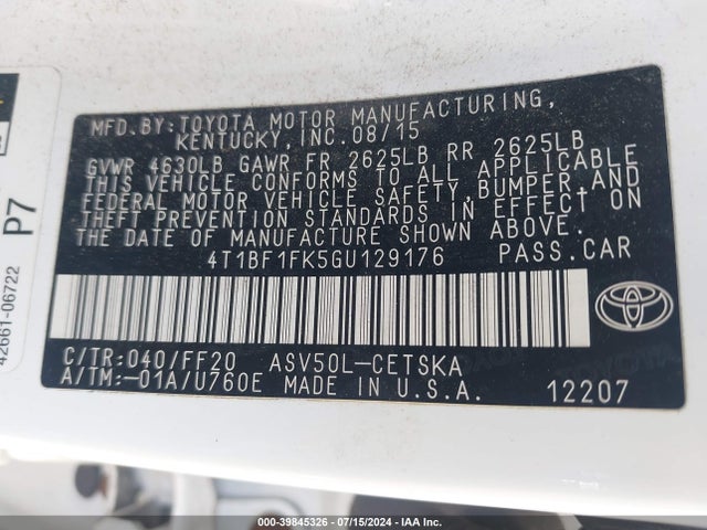 Toyota CAMRY SE 2016 4T1BF1FK5GU129176 Image 9