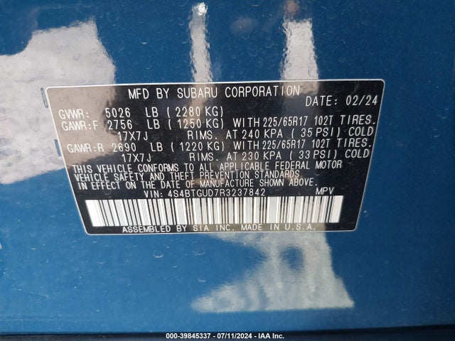 4S4BTGUD7R3237842 Subaru Outback Wilderness