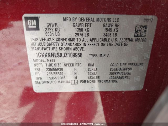 1GKKNNLSXJZ109958 GMC Acadia Slt-2