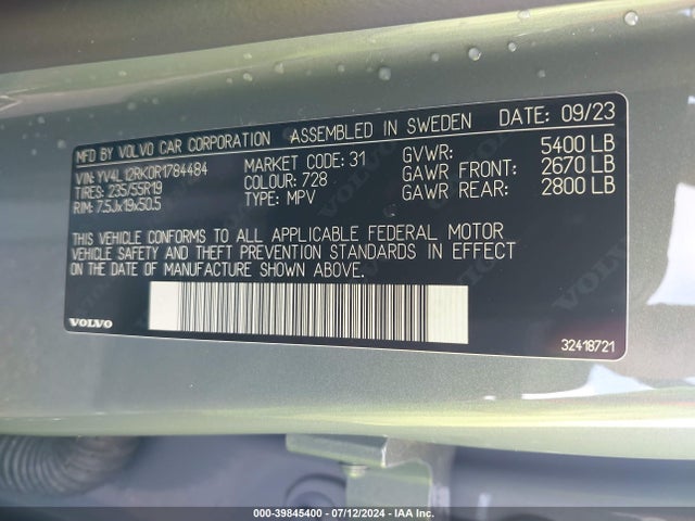 YV4L12RK0R1784484 Volvo Xc60 B5 Core Dark Theme