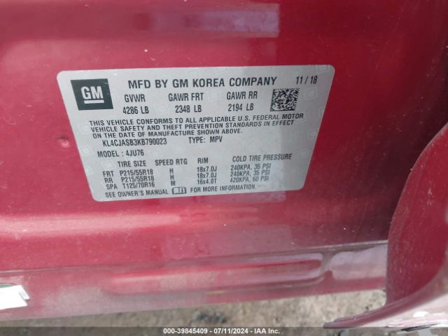 KL4CJASB3KB790023 Buick Encore Fwd Preferred