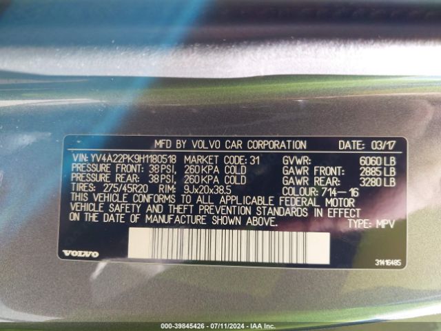 YV4A22PK9H1180518 Volvo Xc90 T6 Momentum