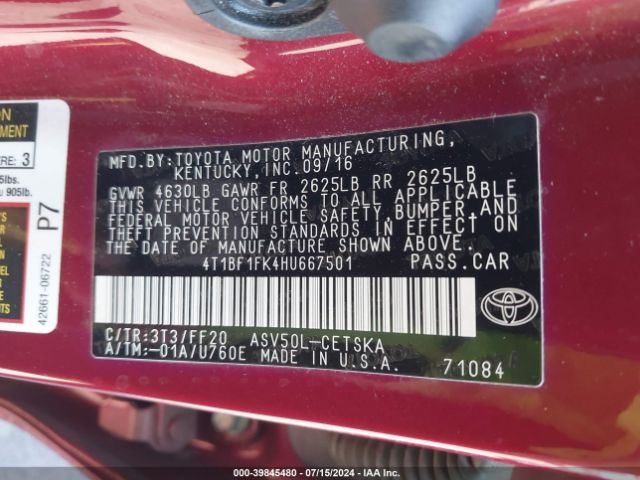4T1BF1FK4HU667501 Toyota CAMRY SE