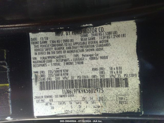1LN6L9PK9K5602975 Lincoln Continental Standard