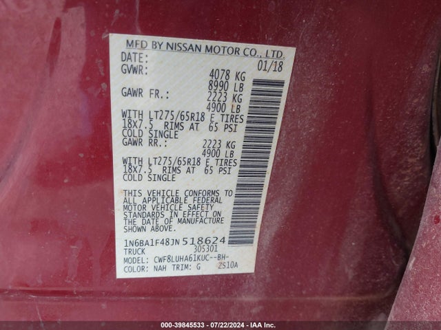 1N6BA1F48JN518624 Nissan Titan Xd Pro-4x Diesel