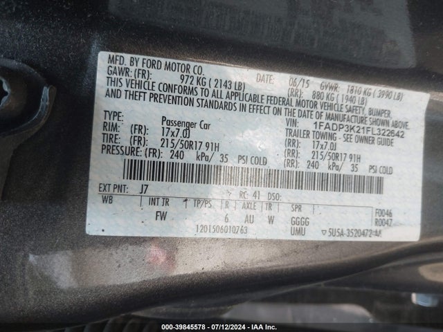 Ford FOCUS SE 2015 1FADP3K21FL322642 Image 9