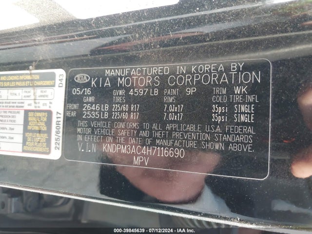 KNDPM3AC4H7116690 KIA Sportage Lx